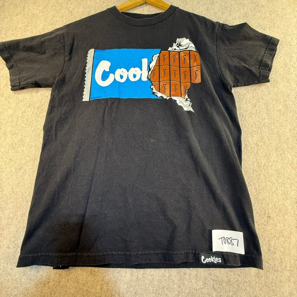 Cookies SF Mens Black Graphic T-Shirt Cool Chocolate‎ Bar Wrapper Size Medium